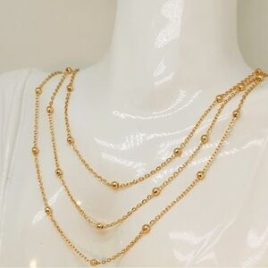 Gold Plated Stainless Steel 1pc Layered Beaded Chain Necklace